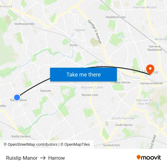 Ruislip Manor to Harrow map