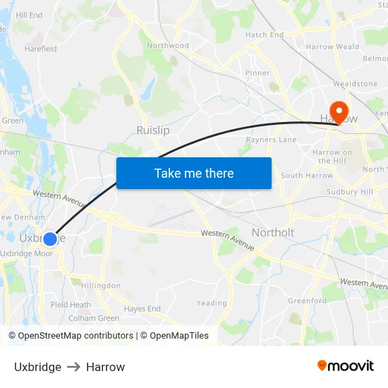 Uxbridge to Harrow map