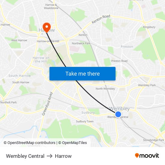 Wembley Central to Harrow map