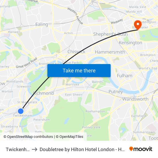 Twickenham to Doubletree by Hilton Hotel London - Hyde Park map