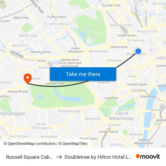 Russell Square Cabmen's Shelter to Doubletree by Hilton Hotel London - Hyde Park map