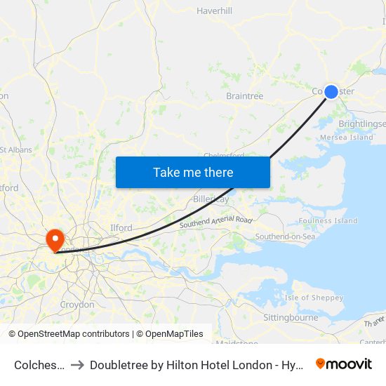 Colchester to Doubletree by Hilton Hotel London - Hyde Park map