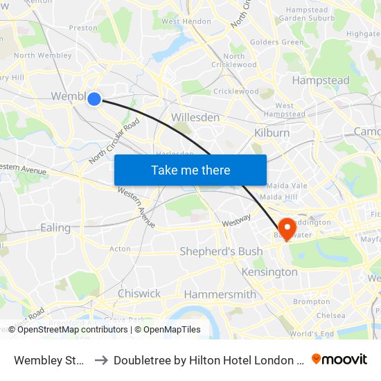 Wembley Stadium to Doubletree by Hilton Hotel London - Hyde Park map