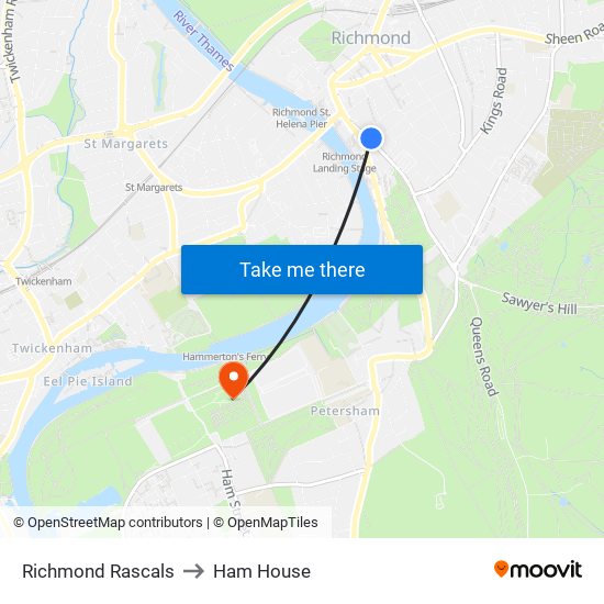 Richmond Rascals to Ham House map