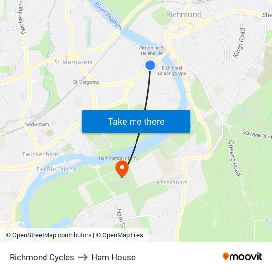 Richmond Cycles to Ham House map