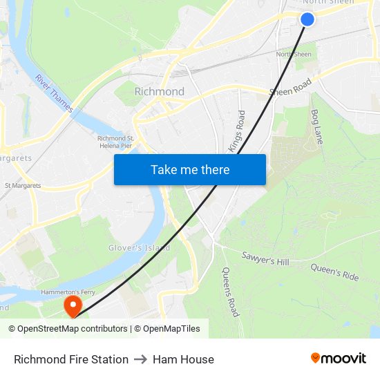 Richmond Fire Station to Ham House map