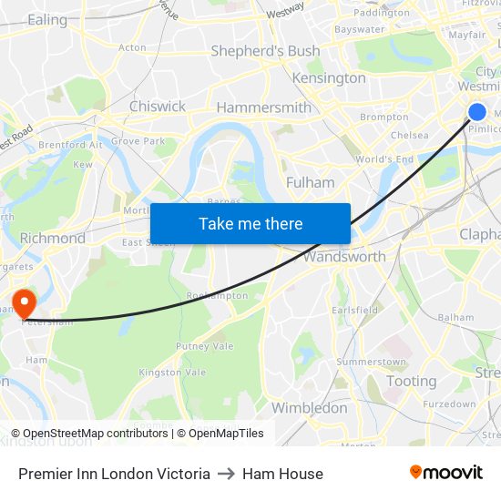 Premier Inn London Victoria to Ham House map