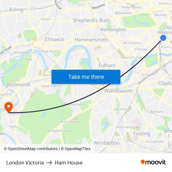 London Victoria to Ham House map