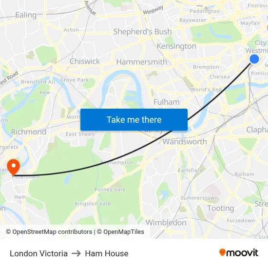 London Victoria to Ham House map