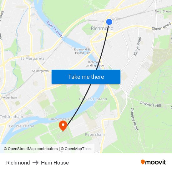 Richmond to Ham House map