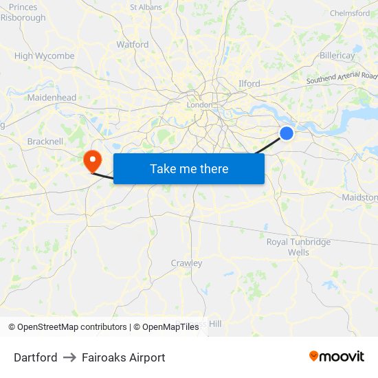 Dartford to Fairoaks Airport map