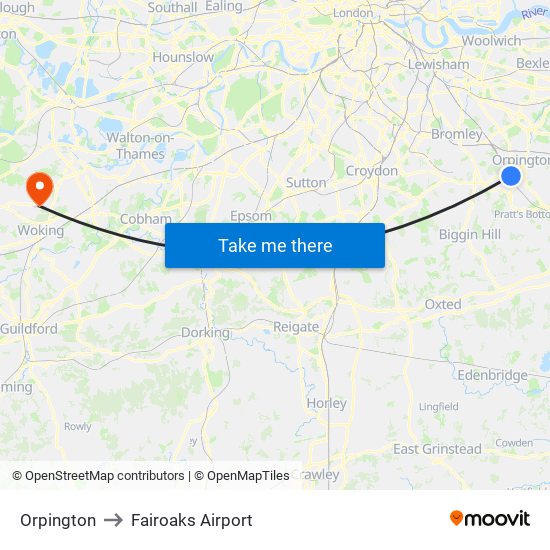 Orpington to Fairoaks Airport map