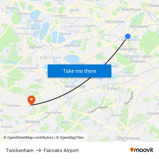 Twickenham to Fairoaks Airport map