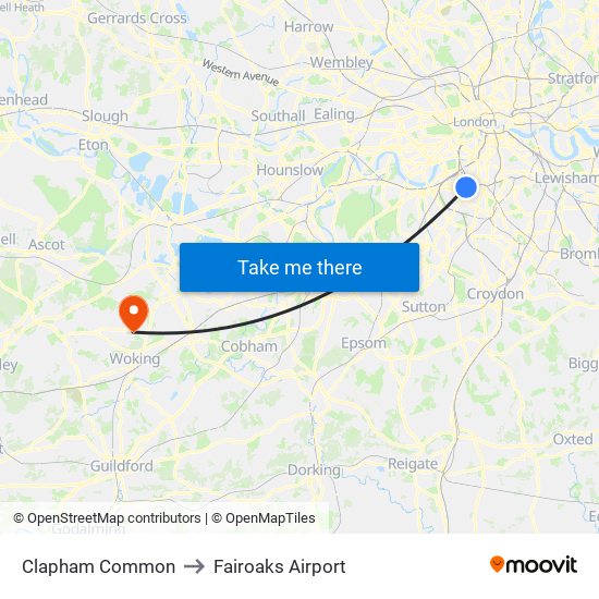 Clapham Common to Fairoaks Airport map