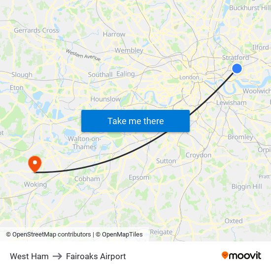 West Ham to Fairoaks Airport map