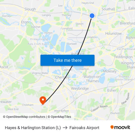 Hayes & Harlington Station (L) to Fairoaks Airport map