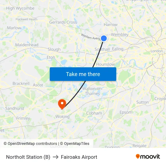 Northolt Station (B) to Fairoaks Airport map