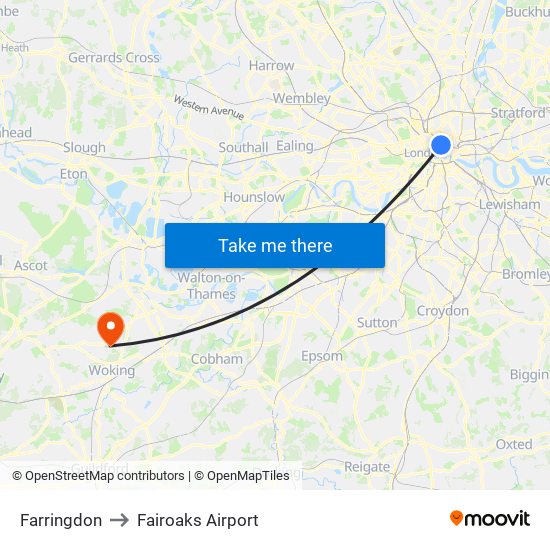Farringdon to Fairoaks Airport map