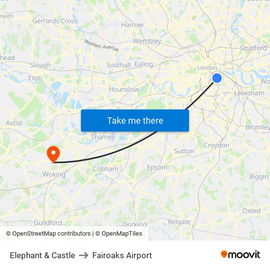 Elephant & Castle to Fairoaks Airport map