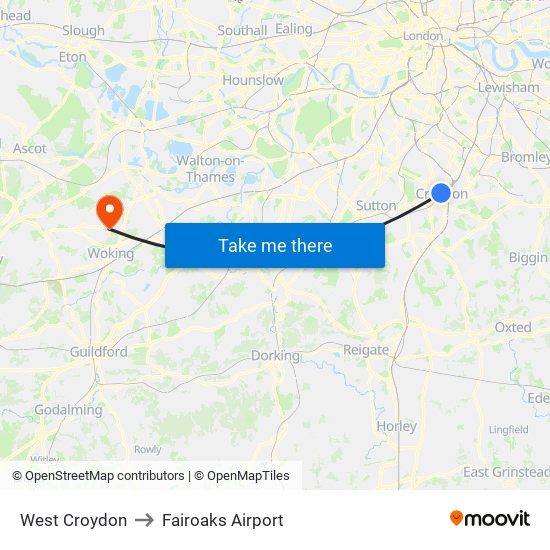 West Croydon to Fairoaks Airport map