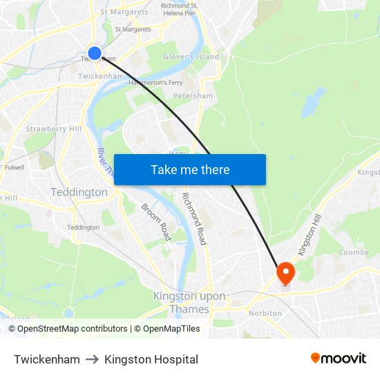 Twickenham to Kingston Hospital with public transportation