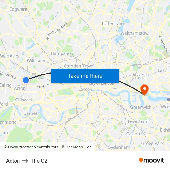 Acton to The O2 map
