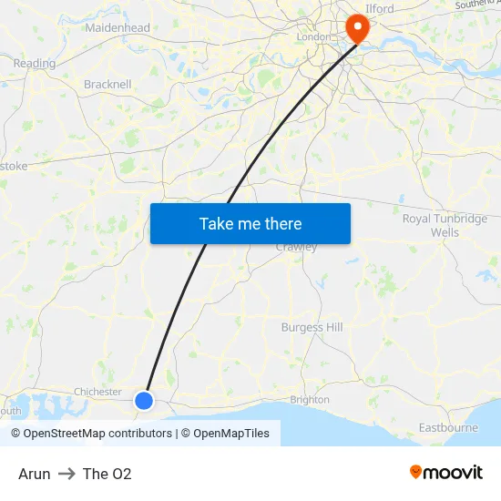 Arun to The O2 map