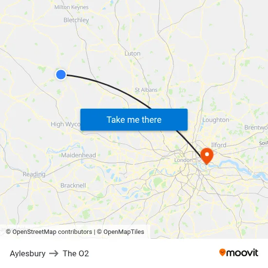 Aylesbury to The O2 map