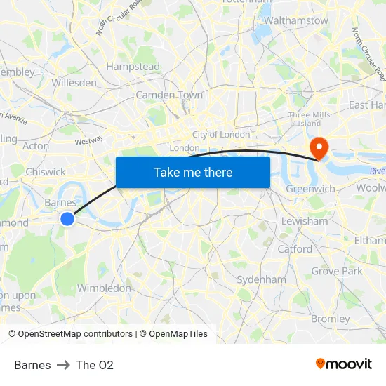 Barnes to The O2 map
