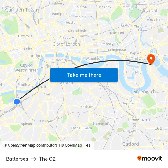 Battersea to The O2 map