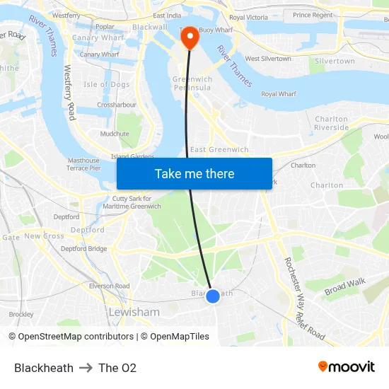 Blackheath to The O2 map
