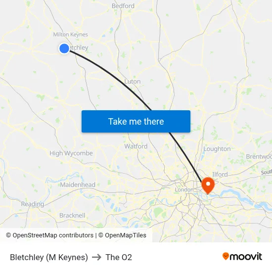 Bletchley (M Keynes) to The O2 map
