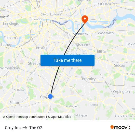 Croydon to The O2 map