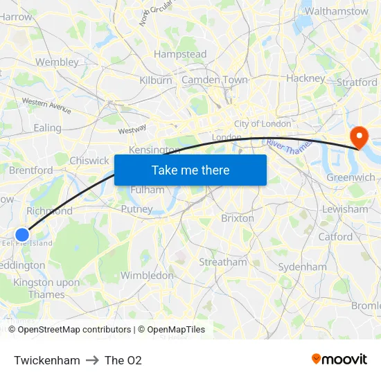 Twickenham to The O2 map