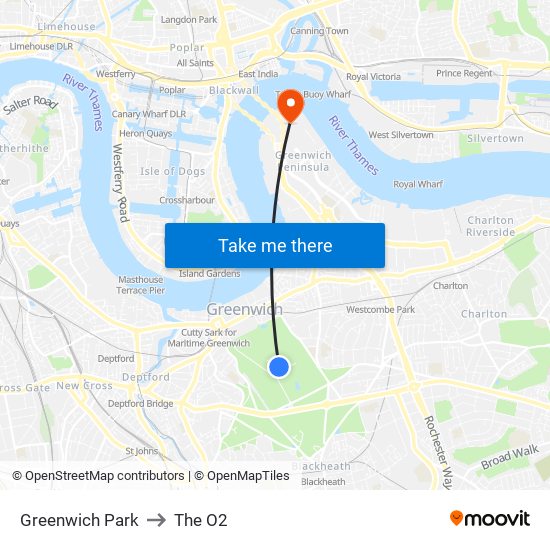Greenwich Park to The O2 map
