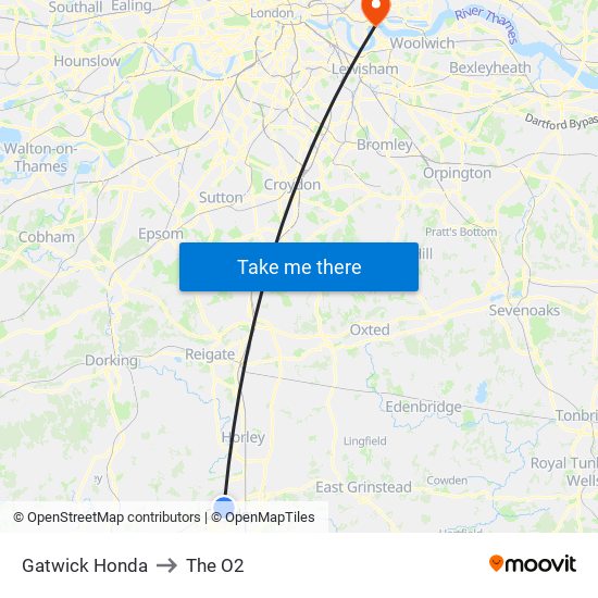 Gatwick Honda to The O2 map
