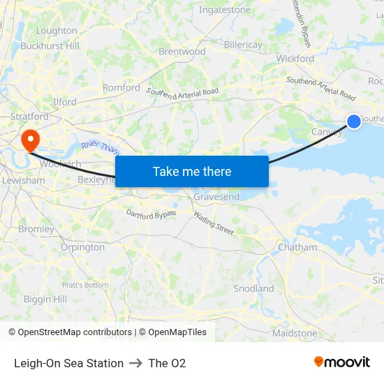 Leigh-On Sea Station to The O2 map