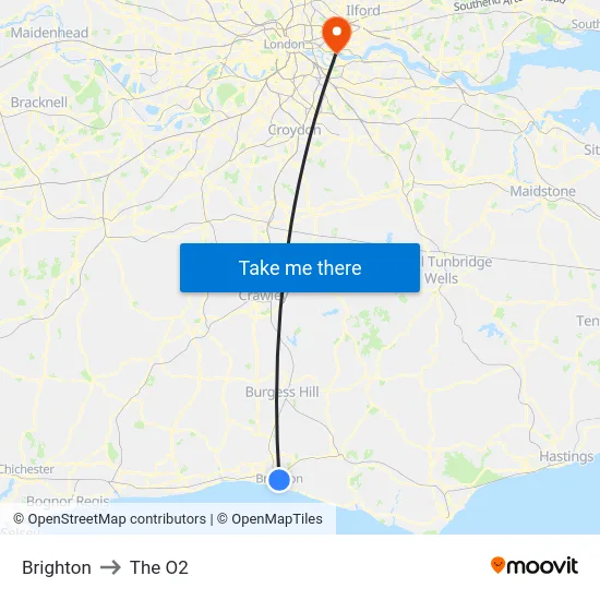 Brighton to The O2 map