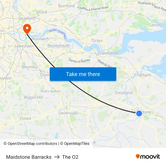 Maidstone Barracks to The O2 map