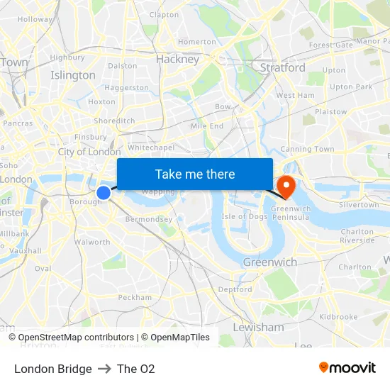 London Bridge to The O2 map