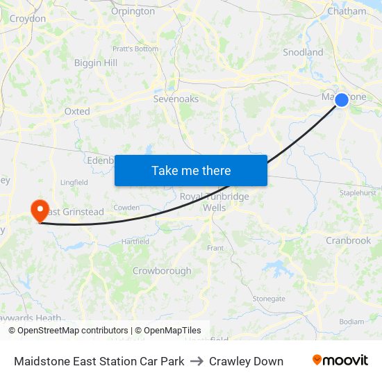 Maidstone East Station Car Park to Crawley Down map