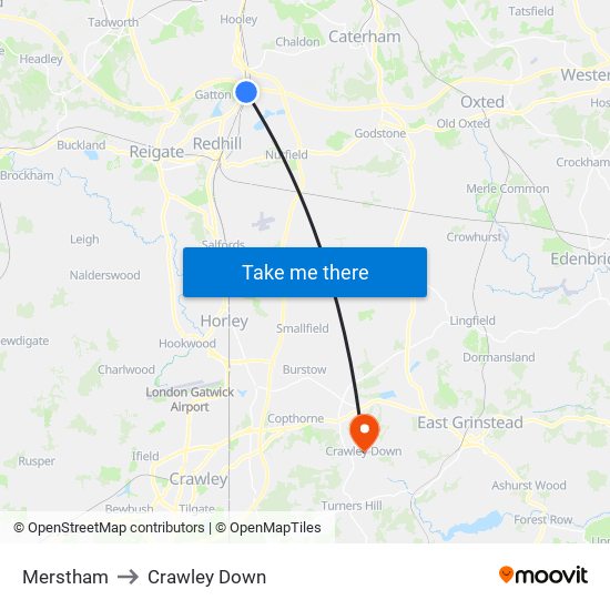 Merstham to Crawley Down map