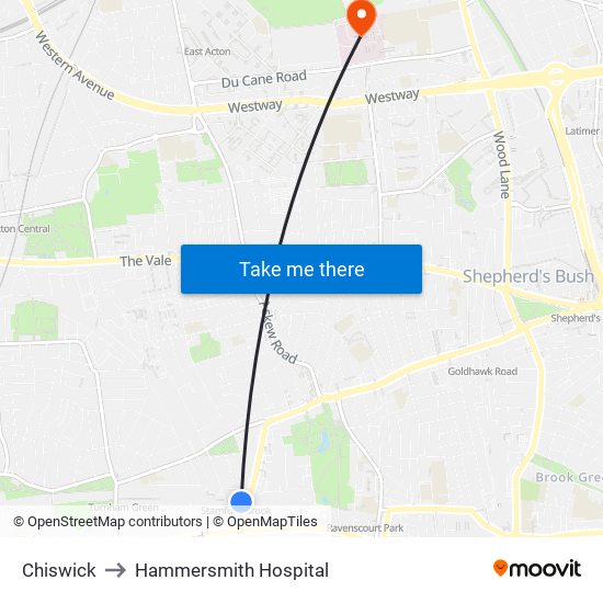Chiswick to Hammersmith Hospital map
