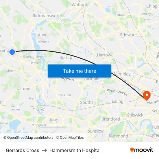 Gerrards Cross to Hammersmith Hospital map