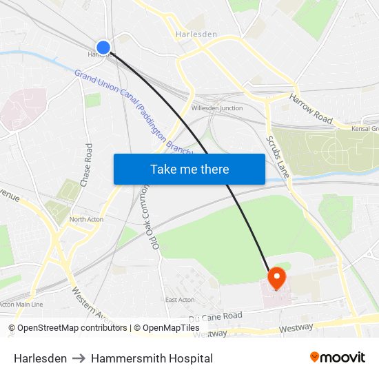 Harlesden to Hammersmith Hospital map