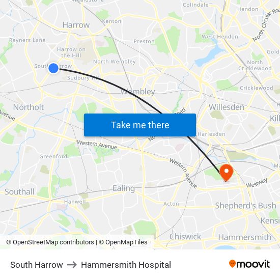 South Harrow to Hammersmith Hospital map