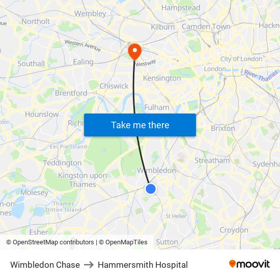 Wimbledon Chase to Hammersmith Hospital map