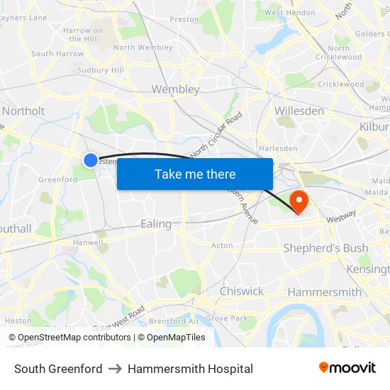 South Greenford to Hammersmith Hospital map