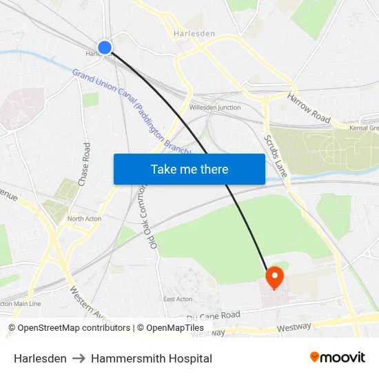Harlesden to Hammersmith Hospital map