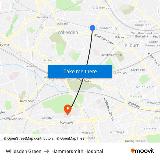 Willesden Green to Hammersmith Hospital map